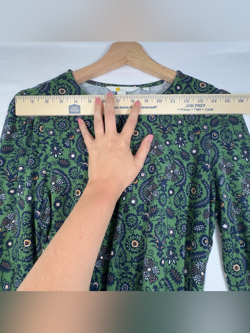 Boden Size 6 Green Paisley Floral Long Sleeve Midi Dress Self Tie Belt EcoVero - Picture 9 of 16